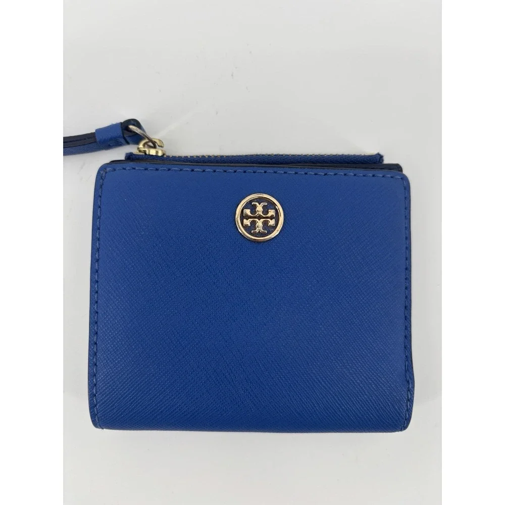 Tory Burch Robinson Mini Wallet Blue Saffiano Leather AUTHENTIC